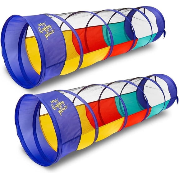 Kiddey Play Tunnel for Kids - 2 Pack, Pop-Up Multicolored Tunnels for Indoor & Outdoor Play, Obstacle Course Toy for Toddlers, Easy Setup & Portable Storage