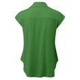 thumbnail image 4 of YEYLANERS Women Button Down Shirts Linen Cotton Cap Sleeve Summer Tops Womens V Neck Collared Work Blouses Dressy Casual Tee T Shirts 2024,Green,Medium, 4 of 6
