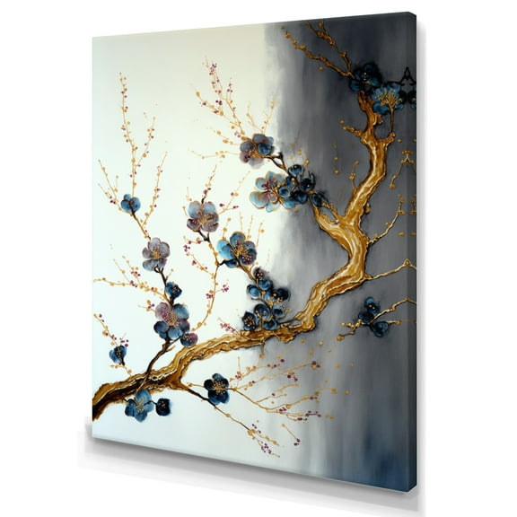 Designart Blue Cherry Blossom Branch VII Canvas Wall Art