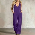 thumbnail image 2 of Tqcoqu Women's Loose Wide Leg Jumpsuit with Side Pockets,V Neck Sleeveless Solid Stretchy Casual One Piece Romper, 2 of 6