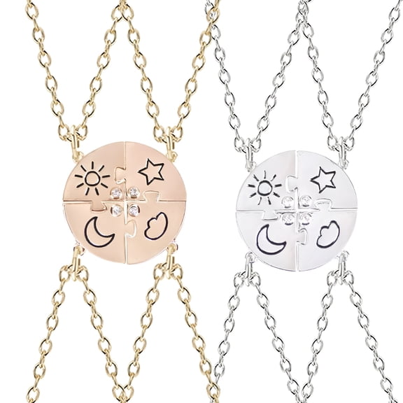 DESIGNICE 4 Pcs Star Moon Chain Best Friend Pendant Necklace Bff Sister Friendship Choker Men And Women Party Jewelry Accessories Gift