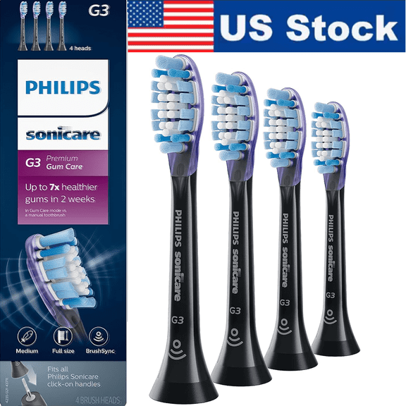 G3 Premium Plaque Control Replacement Brush Heads Compatible with Phlilps So-nicare ProtectiveClean Click-On Electric Toothbrush, HX9054/65, Black, 4 Pack, Deep Clean & Gum Care