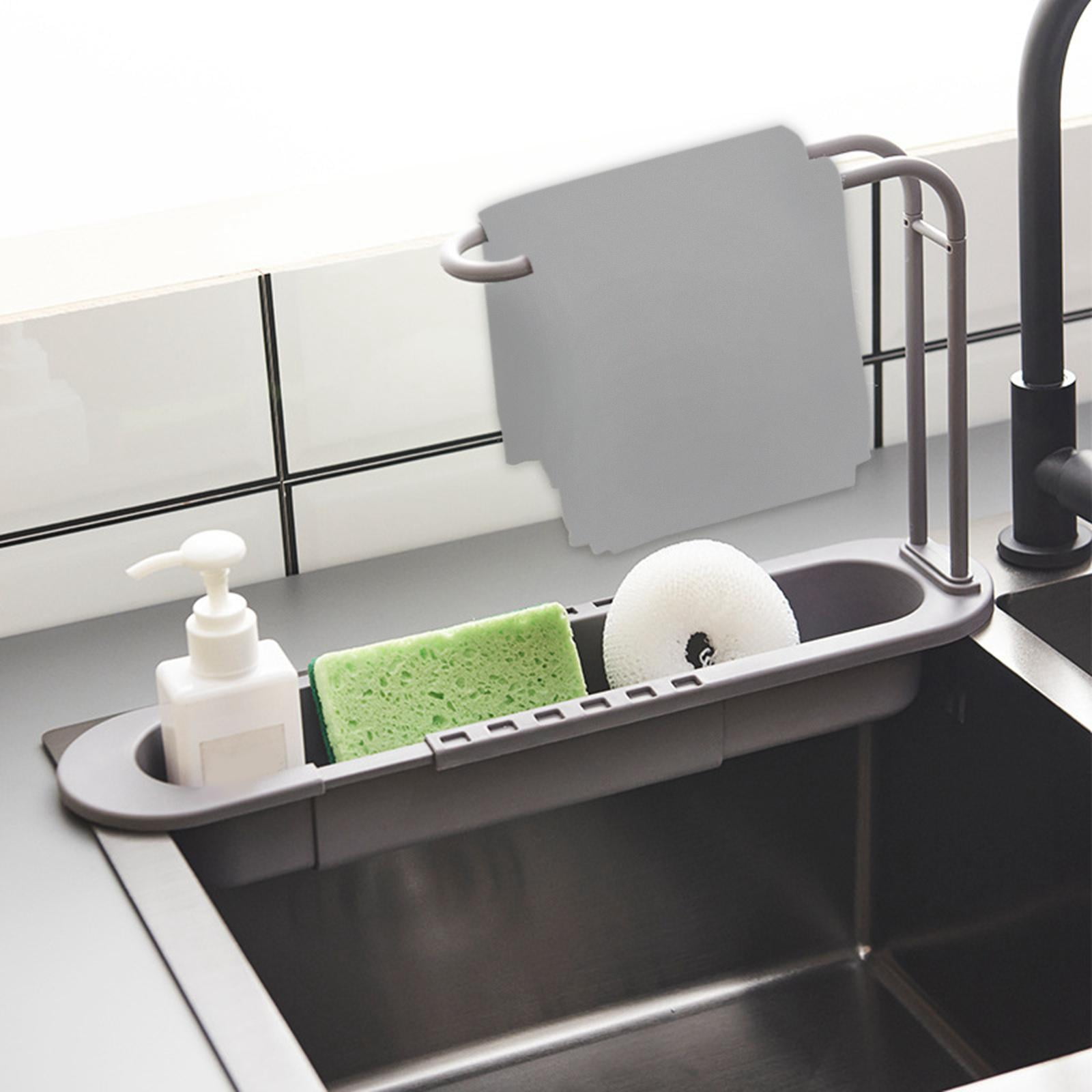 Telescopic Sink Holder Expandable Kitchen Sink Sink Storage Rack Holder Adjustable Sink Organizer with Dish Cloth Hanger for Home Gray Walmart