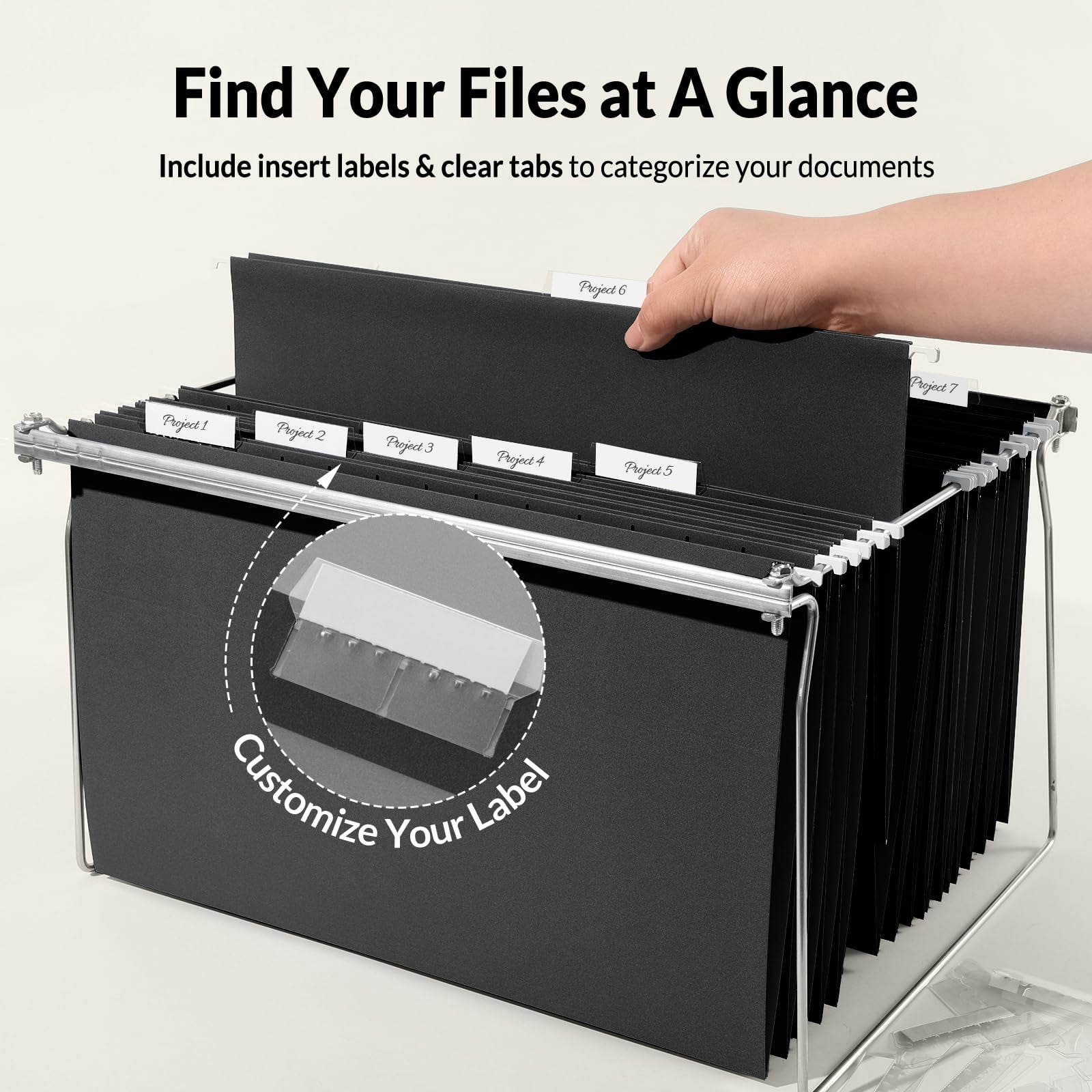 Hanging File Folders Legal Size  Black 25 Pack 1/5-cut Tabs Stay Organized For Your Home And Office Bulk Documents