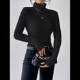 thumbnail image 4 of Camisetas de Larga con Cuello Alto para Mujer, de Otoño, con Forro Acanalado, Suaves y Térmicas. Negro 5XL, 4 of 8