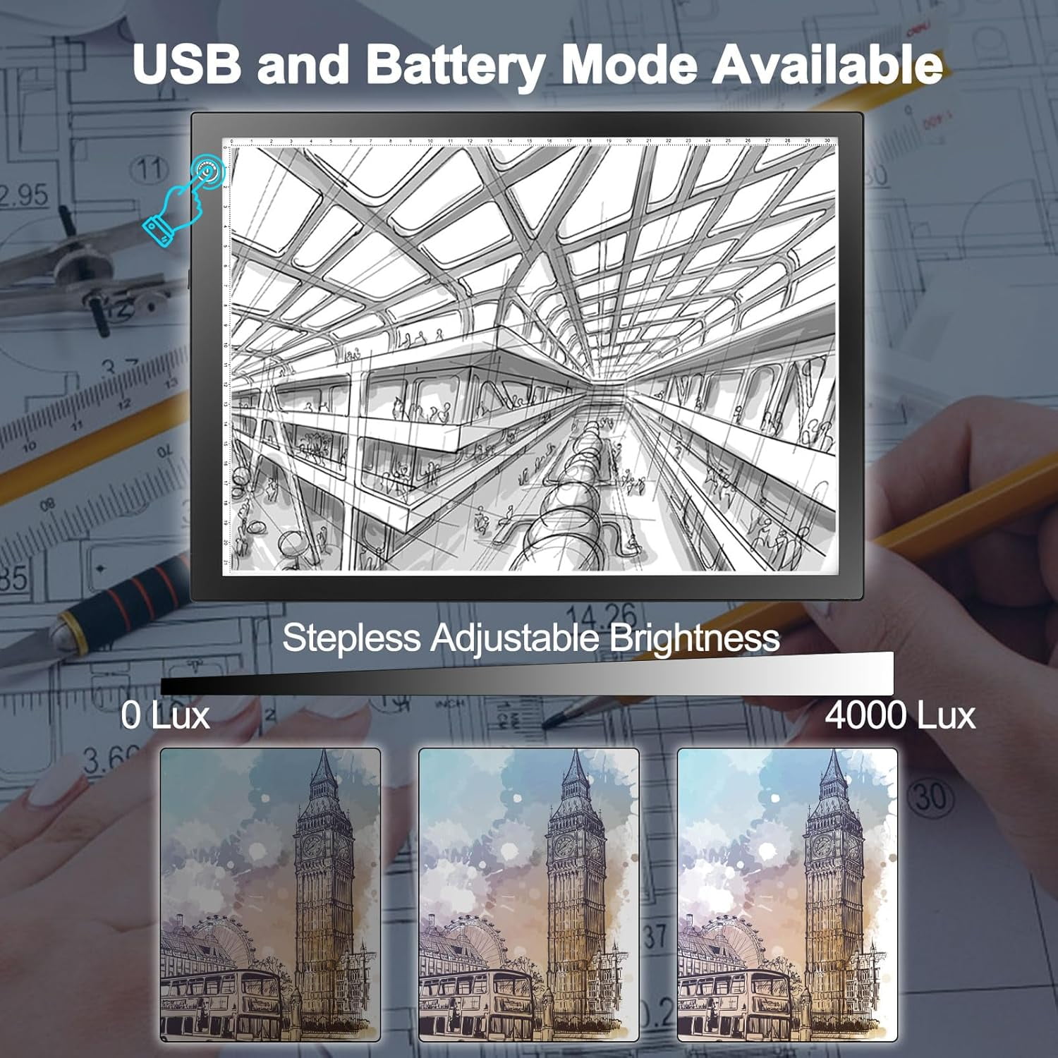 Rechargeable Tracing Light Box, Ultra-Thin Adjustable Battery Powered Artcraft LED Tracer Light Pad Tablet for Drawing, Sketching, Animation, Stenciling, Diamond Art Painting Kits for Adults