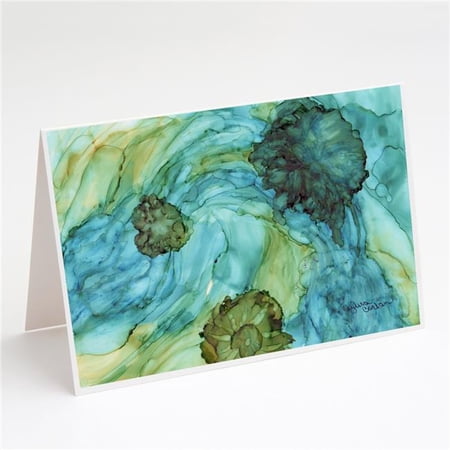 Abstract in Teal Flowers Greeting Cards & Envelopes - Pack of 8