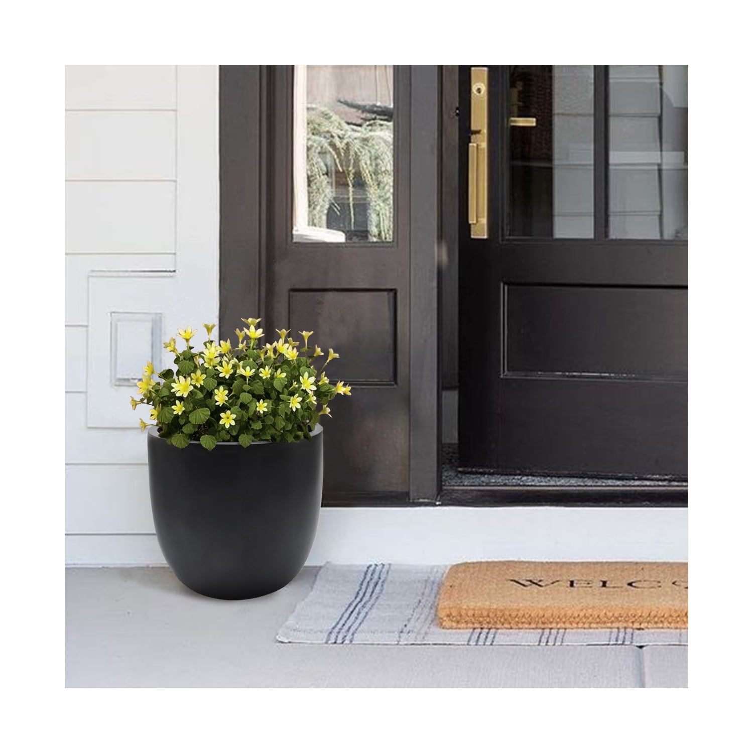 LuxenHome Outdoor Planter - Black MgO Round 12.2in. H