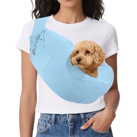 Uxcell Dog Sling Carrier for Small Dogs and Cats Up to 16.5 Lbs Soft Cotton with Purse Pocket Pet Sling Carrier Safety Harness (Sky Blue 1 Pcs) Intended for Outdoor / Camp / Travel