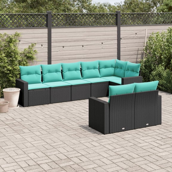 vidaXL 8 Piece Patio Sofa Set with Cushions Black Poly Rattan