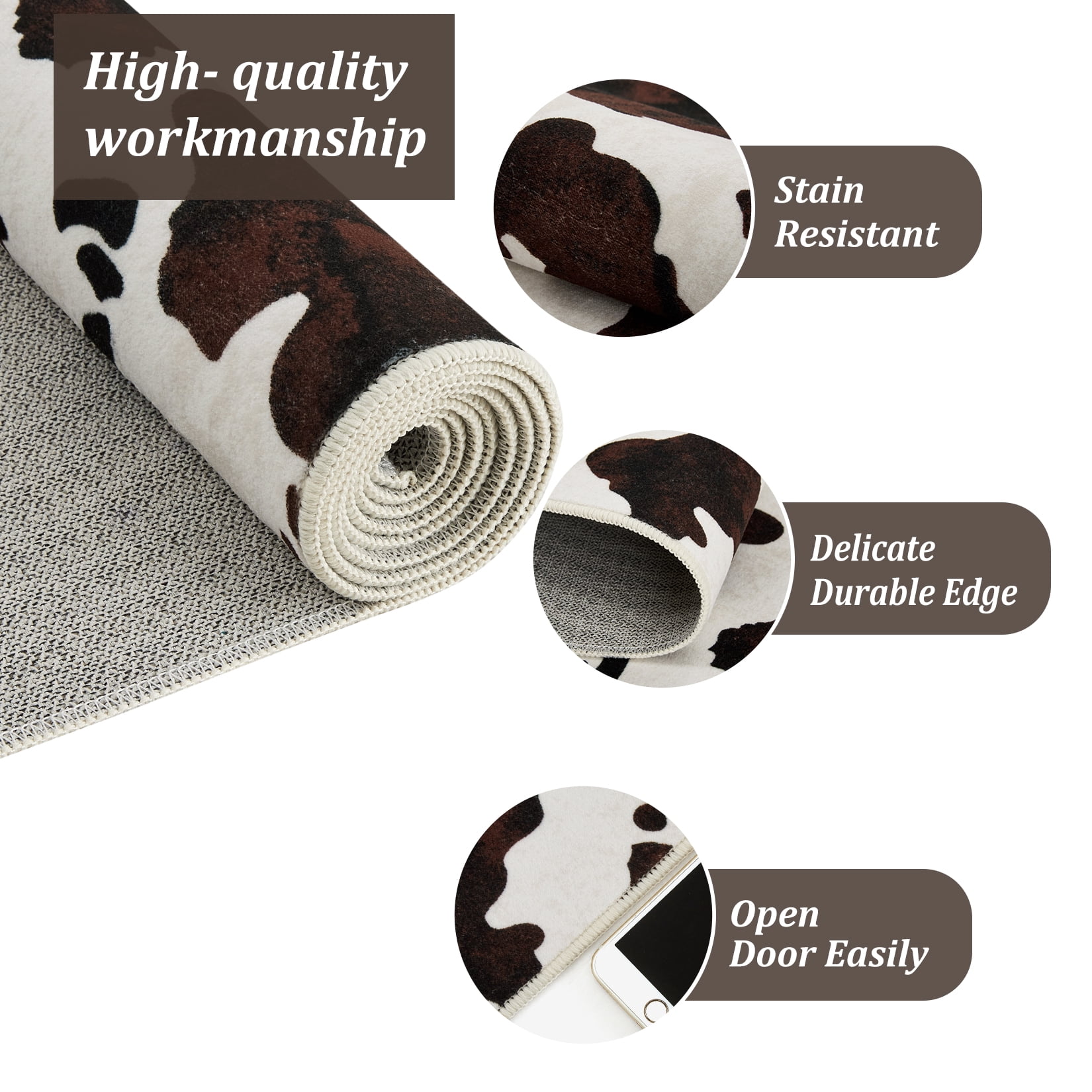 Tzou Cow Print Area Rugs 10' x 13' – Modern Washable Low Pile Throw Rug with Non-Slip Backing, Stain-Resistant Soft Floor Carpet for Living Room, Bedroom, Kitchen (Machine Washable)