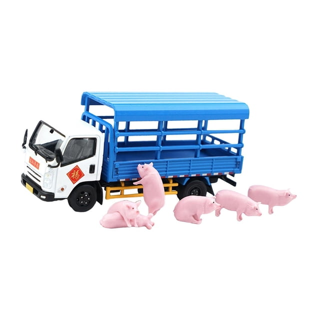 Colección de modelos de coches a escala 1/64, modelo de metal realista y robusto, mini transportador de ganado, transportador de animales en miniatura