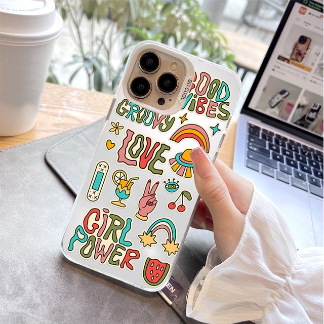 ¡Protege tu iPhone con una divertida y elegante funda plateada mate de doble capa con dibujos animados!