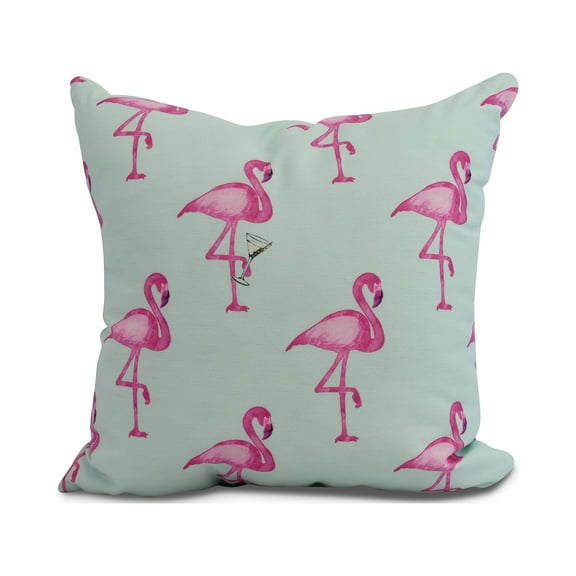 Simply Daisy, 18 x 18 inch, Flamingo Fanfare Martini Animal Print Pillow, Aqua