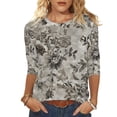 thumbnail image 2 of Jsaierl 3/4 Sleeve Tops for Women Casual Crew Neck Shirts Dressy Floral Petite Blouses Work Elegant T-shirts Top S-2XL, 2 of 5