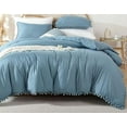 thumbnail image 2 of Duvet Cover Set For Bedroom Pompom Boho Bedding Set Breathable Dusty Blue Quilt Cover 8Corner tie For Closure Zipper Bohemian Bedding Set, 2 of 4