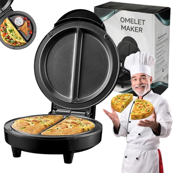 New Dual-Zone Electric Omelette Maker, Omelet Pan Non Stick Omelette for 2 Omelette Simultaneously, Quick & Easy with Indicator Lights Anti-Silp Base Anti-Scald Handle