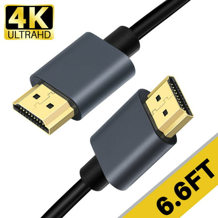 4K HDMI Cable 6.6 ft, High Speed 18Gbps HDMI 2.0 Cable, 4K HDR, 3D, 2160P, 1080P, HDMI Cord 32AWG, Audio Return(ARC) Compatible UHD TV, Blu-ray, PS4, PS3, PC, Projector