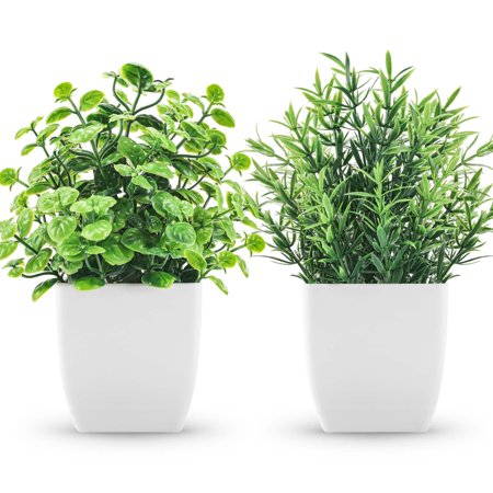 Artificial Plants 2 Pack Small Fake Greenery Faux Plants for Indoor Home Decor Farmhouse Bathroom Shelf Bedroom Table Office Green