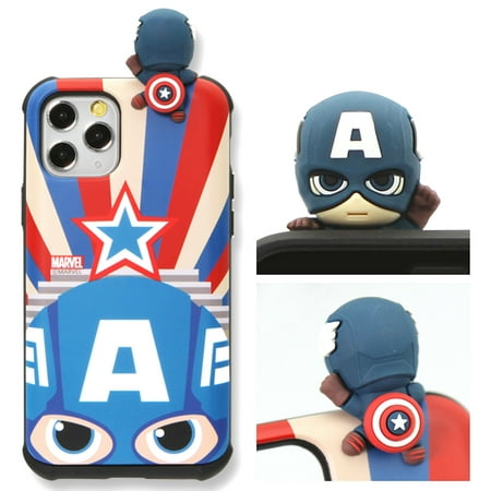 Marvel Avengers Captain America Figure - Slim Protective Bumper Case Cover with Card Slot for iPhone 11 Pro