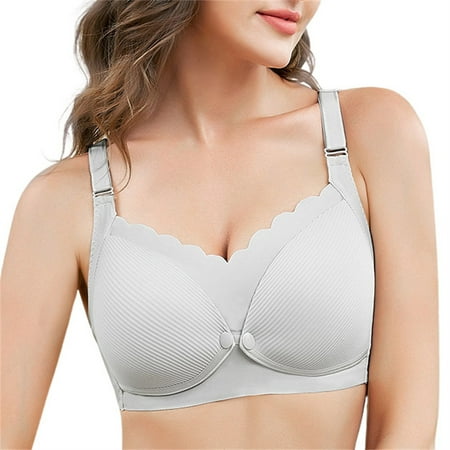 

CLZOUD Bra for Woman Big Size Grey Nylon Spandex Women s Shaped Snap Button No Steel Ring Thin Gathered Lace Underwear Bra Maternity Bra C
