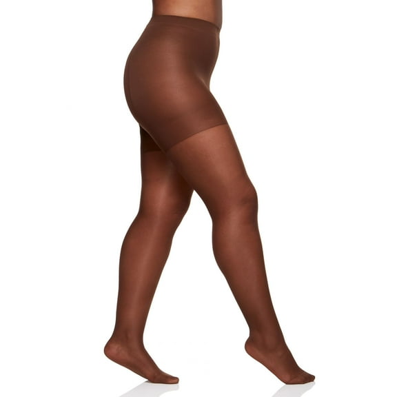 Berkshire Plus-Size Queen Silky Sheer Control Top Pantyhose - Reinforced Toe Stockings, French Coffee, 4489