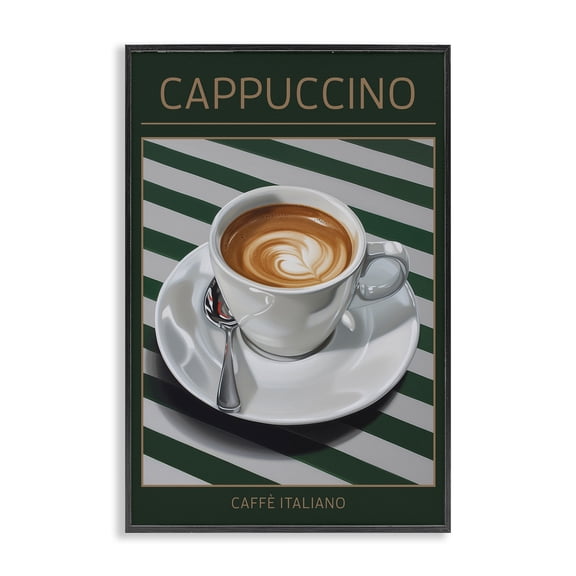 Stupell Industries Cappuccino Coffee over Stripes Black Framed Giclee Art, design by Andreas Magnusson