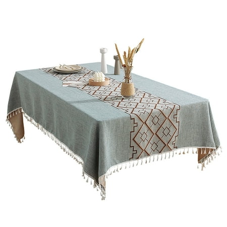 

Tablecloths For Rectangle Tables Cotton Linen Rhombus Tablecloths With Tassel Washable Durable Stain Resistant Tablecloth For Dining Table Kitchen Balcony-Green-90x140cm(35.4x55 )