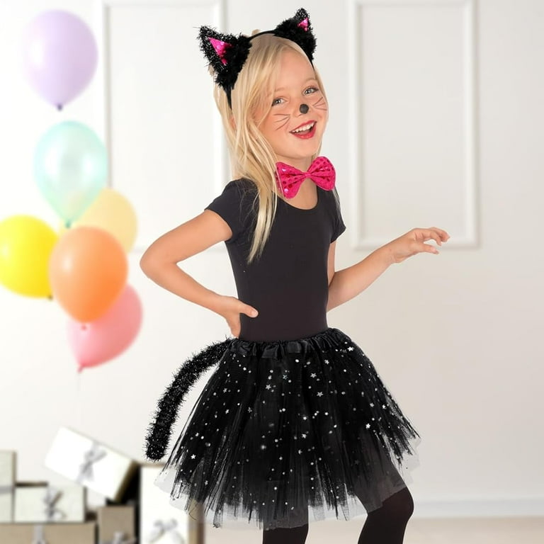 4PCS Black Cat Costume Set for Kids Girls, Cat Ears Headband Cat