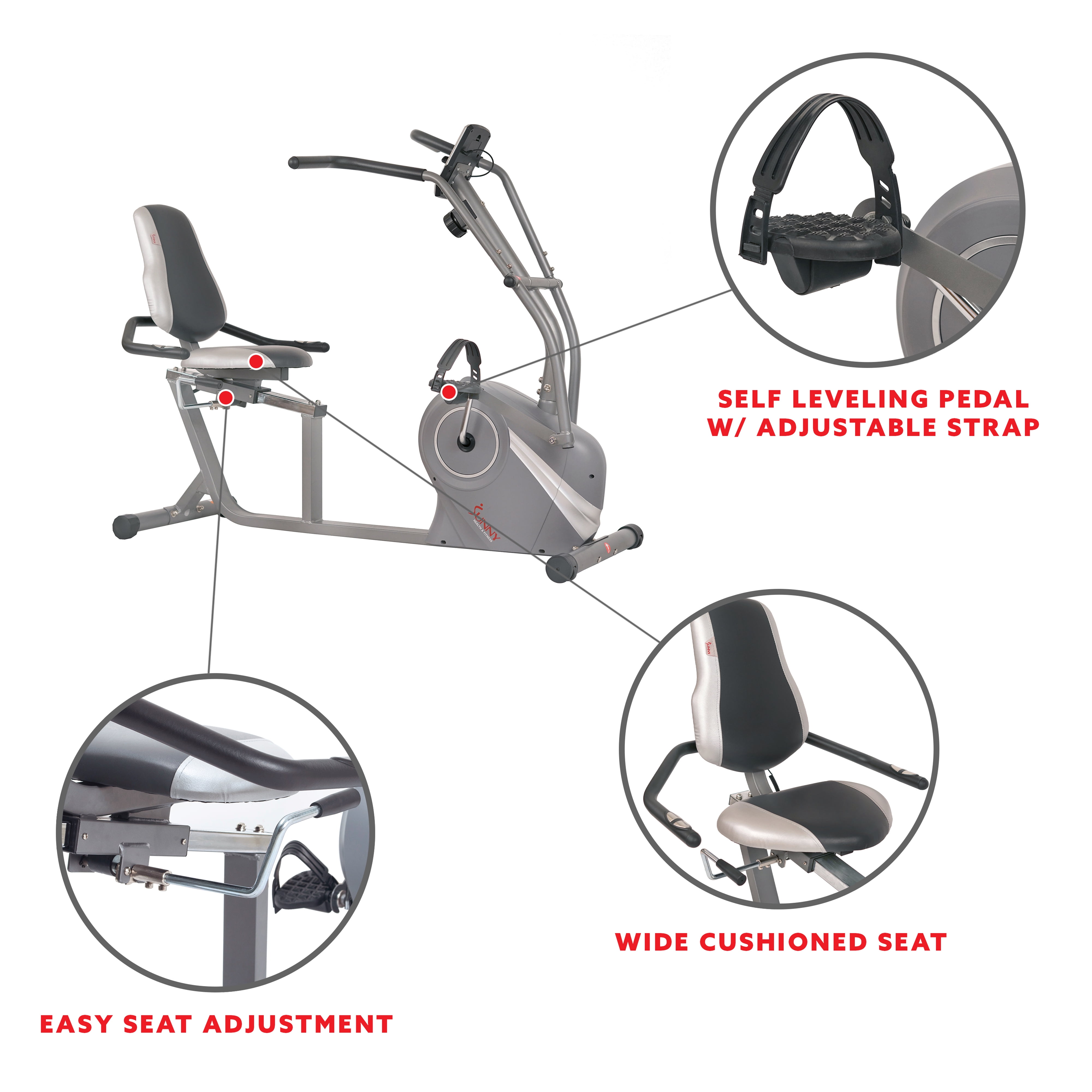Velo Stationnaire Sunny Health Fitness Magnetic Recumbent Bike