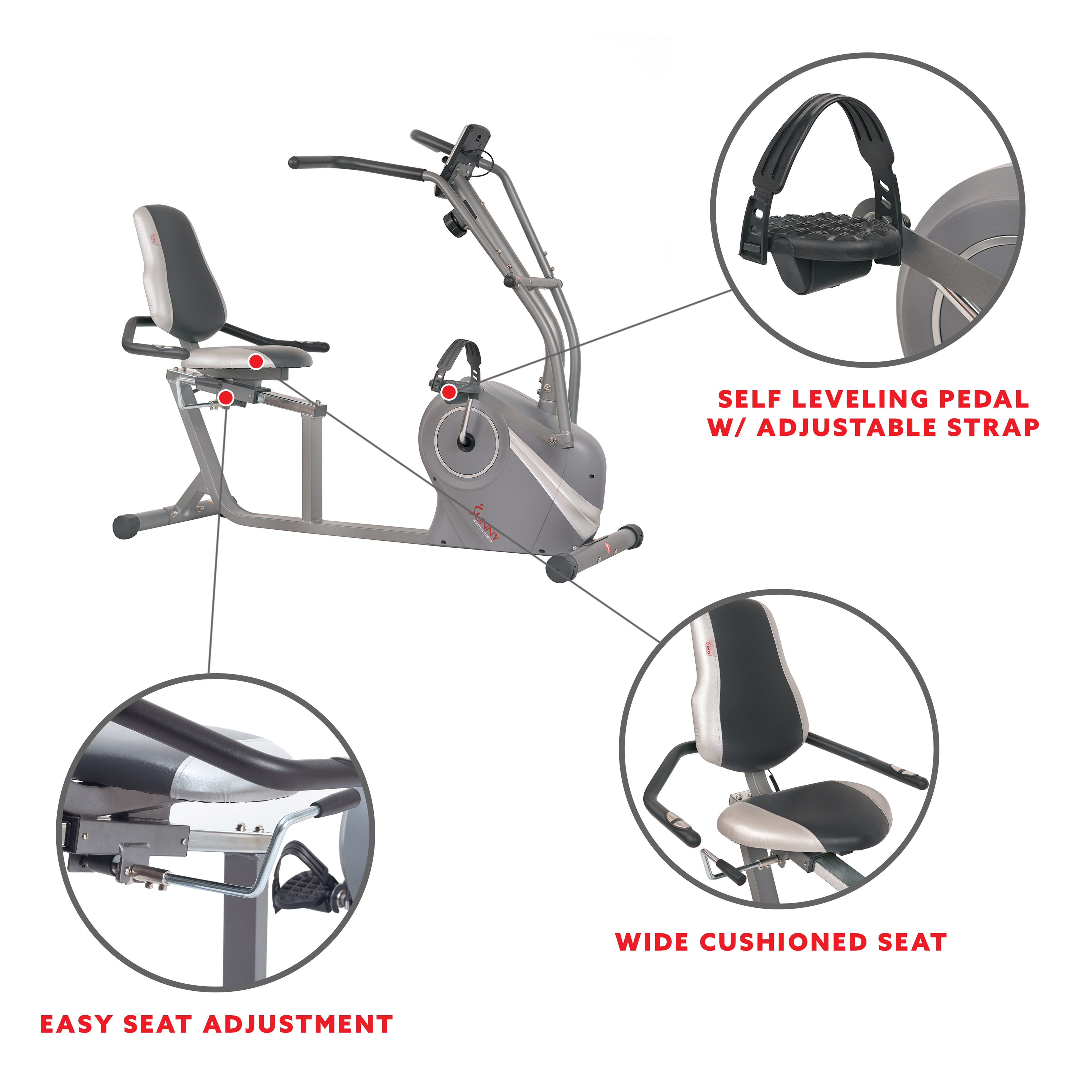 Sunny Health & Fitness Cross Trainer Magnetic Recumbent Bike with Arm Exercisers - SF-RB4936 - image 5 of 11