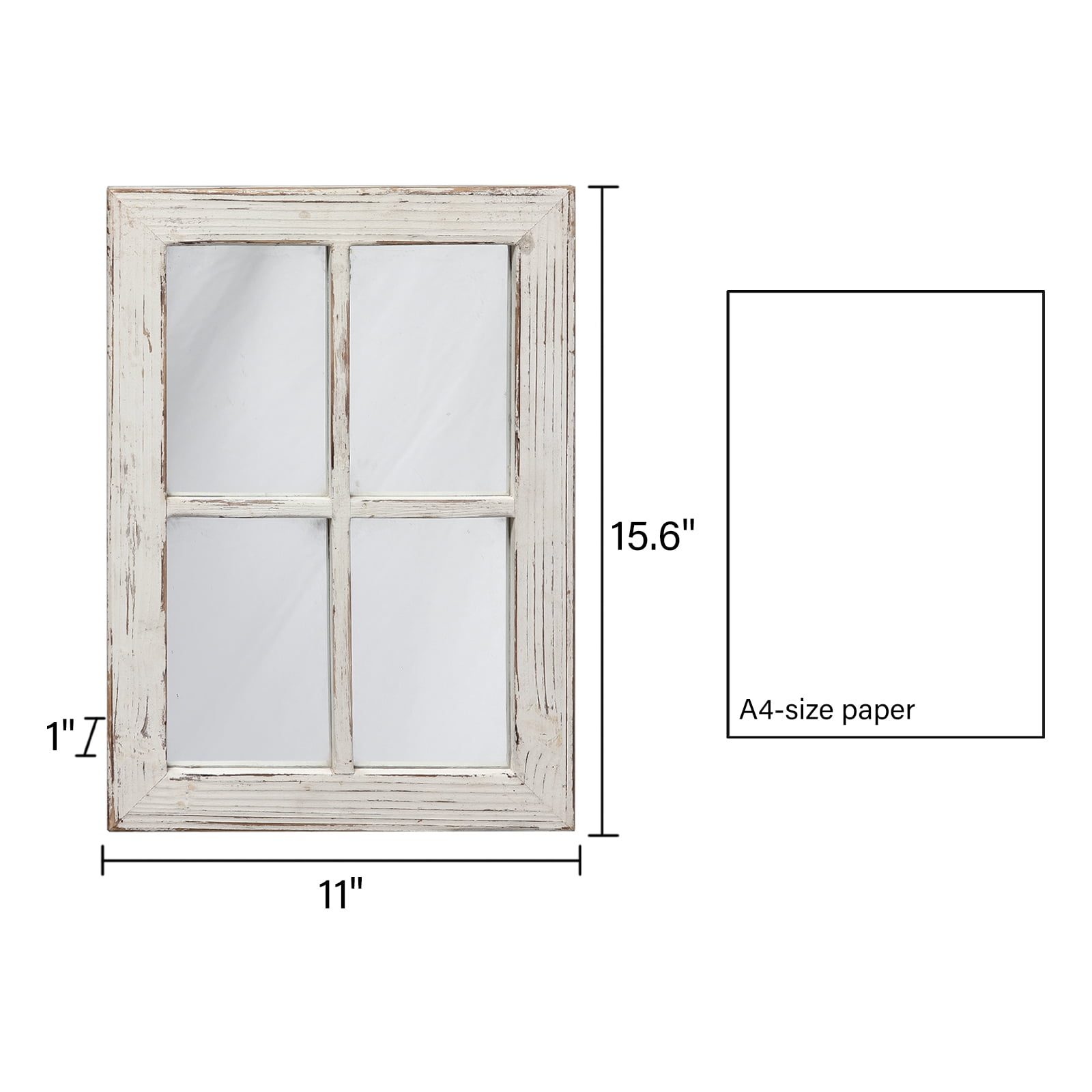 Sintosin Rustic Square Wall Mirror, Distressed White Wood Frame Window Mirrors, Decorative Mirror for Living Room Bedroom, 11" x 16" White