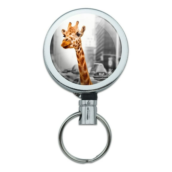 Giraffe in Taxi Heavy Duty Metal Retractable Reel ID Badge Key Card Tag Holder with Belt Clip