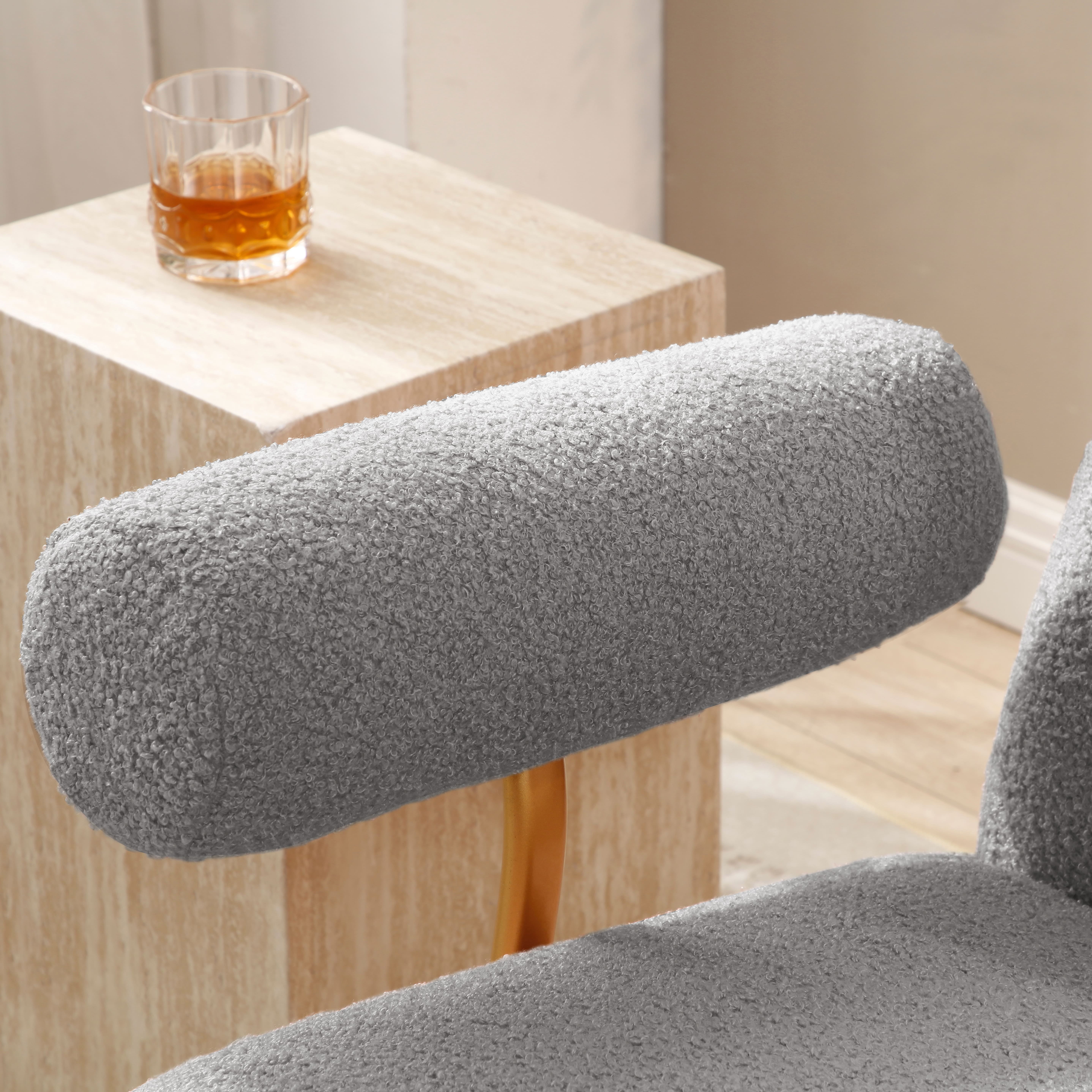 Modern Sherpa Fabric Nursery Rocking Chair - Grey Upholstered Rocker Glider Chair with Gold Metal Frame - Comfy Armchair for Baby and Kids - Leisure Sofa Chair for Nursery/Bedroom/Living Room/Office