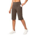 thumbnail image 5 of Siminsem Women's Bermuda Long Shorts 9“ High Waisted Knee Length Shorts with Pockets for Women Elastic Waist Loose Fit Walking Athletic Workout Summer Casual, Coffee,XL, 5 of 8