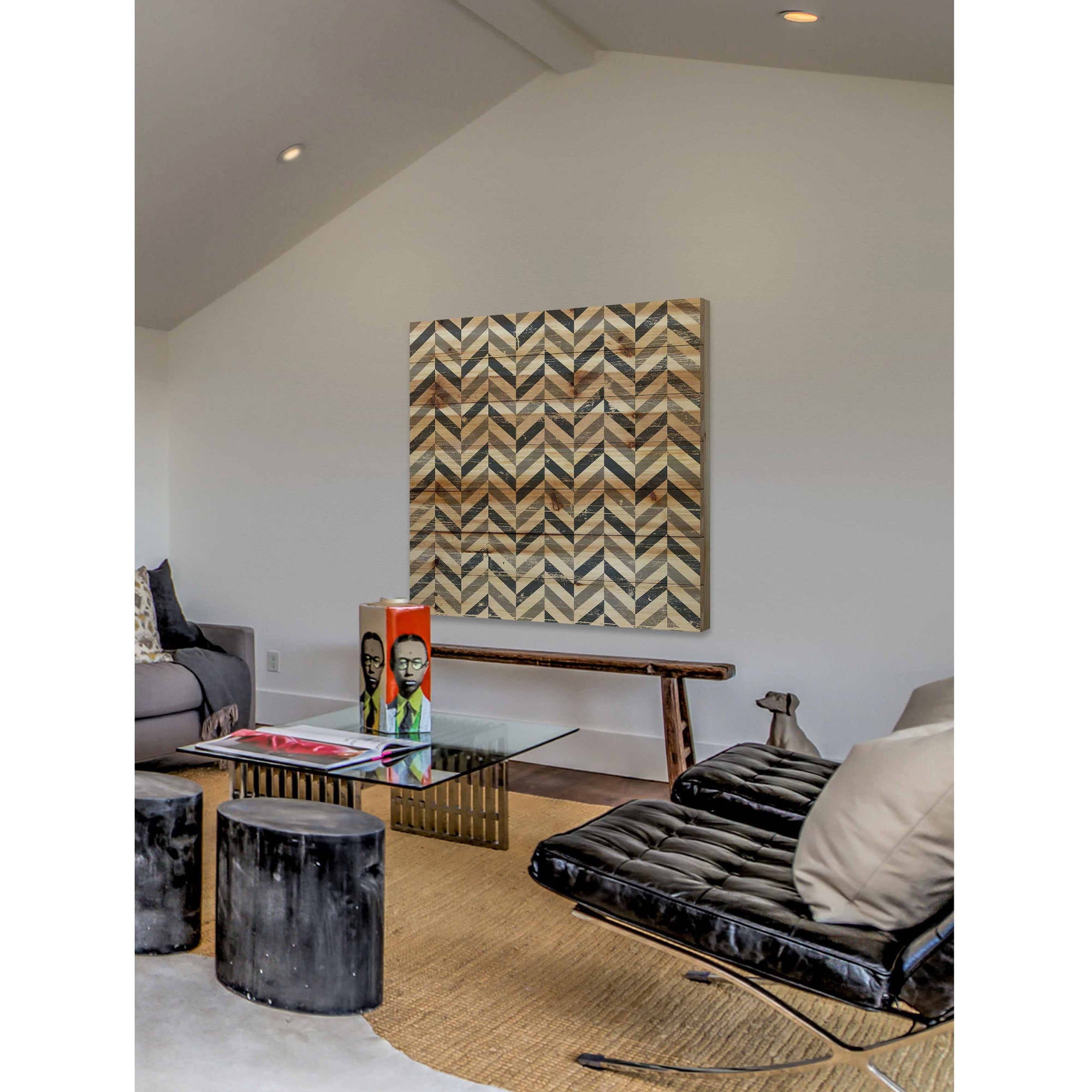 Marmont Hill - "Black Grey Zigs" Painting Art Print On Natural Pine Wood, 24.0" x 1.5"