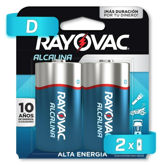 PILA RAYOVAC ALCALINA D 2 UNIDADES 1.5V 813-2LA.01 negro