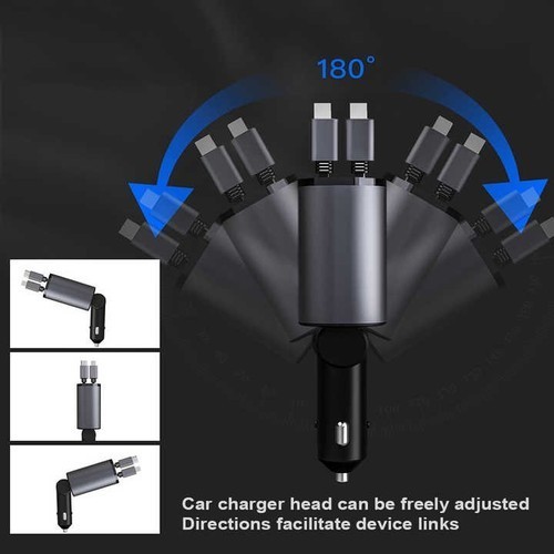 100W 4-in-1 Car Charger - Dual Retractable PD/USB-A Cables, 120W Max Fast Charge