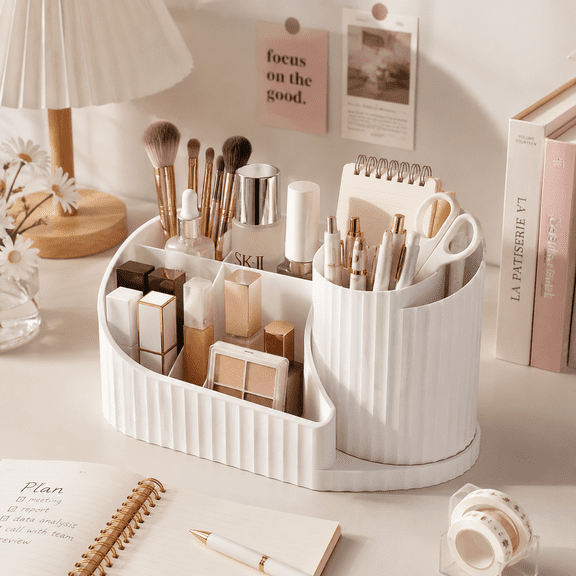 Rotating Makeup Organizer, Vanity Organizer for Lipstick Brushes, Bathroom Countertop Dressing Table Organizer, Beauty Cosmetic Case Holder