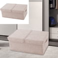 thumbnail image 1 of Caja plegable para guardar ropa de cabecera con tapa abatible y asas - Gran cesta organizadora de telas para juguetes, ropa y mantas, beige, 19,68x11,8x9,8 in, 1 of 8