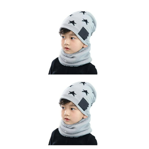 Qarigey Sombrero de invierno para niños Conjunto de calentador de cuello a prueba de viento de punto para niños Protección auditiva de Type1 NO1