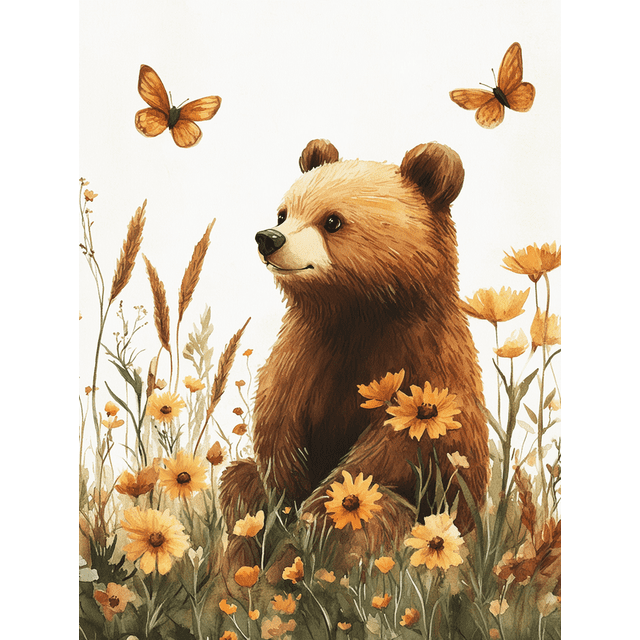 Qisvanset 12x16 Inch Watercolor Woodland Bear Canvas Wall Art, Forest Animal Art Soft Style Kids Nursery Room Decor