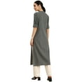 thumbnail image 3 of eloria Women's Fashion Solid Kurti In Mandarin Collar Neck Design, Fabric : Cotton, Color : Grey, Size : X-Large, 3 of 5