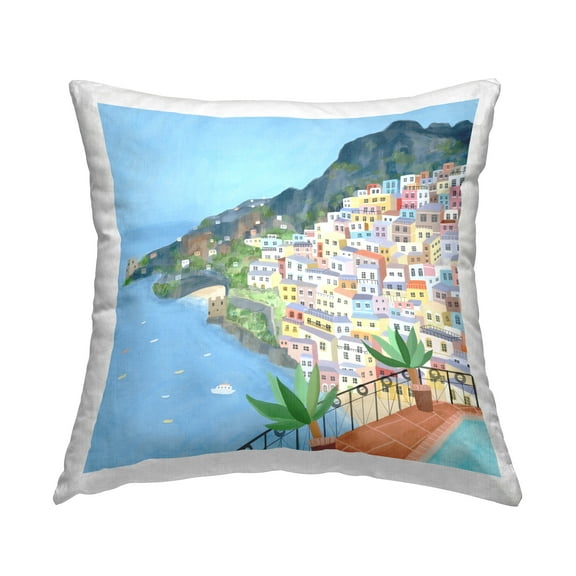 Stupell Industries Tropical Ocean View City Buildings Square Decorative Printed Throw Pillow, 18 x 18,
