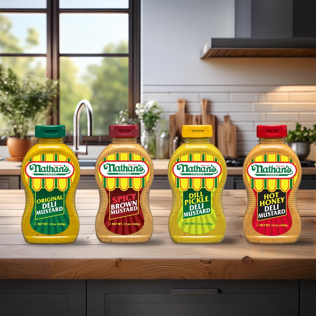 Nathan's Famous Original  Deli Style Mustard, 12 oz Squeeze Bottle, 6 Pack