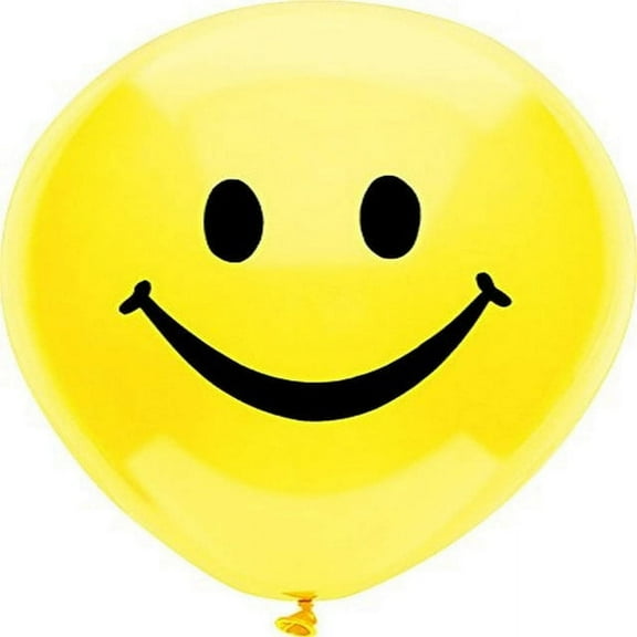 PartyMate 12" Round Smiley Face Printed Latex Balloons, 8-Count, Sun Yellow