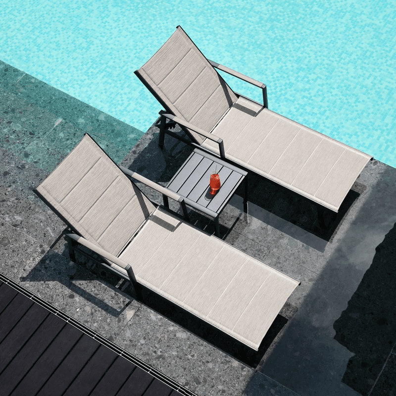 Howcool Outdoor Chaise Lounge Set of 2 with Side Table,Recliner Chair, 6-Position,3D Textilene Mesh, for Patio, Poolside, Deck