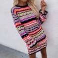 thumbnail image 3 of SCSAlgin Women Crochet Knit Mini Dress Long Sleeve Colorful Stripe Mesh Casual Sweater Dress Summer Beach Wear, 3 of 7