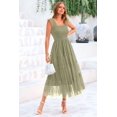 thumbnail image 3 of Vestido PRETTYGARDEN sin mangas con fruncido y volantes midi verde claro XXL, 3 of 7