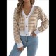 thumbnail image 3 of Suéteres Tipo Cárdigan de Rayas de Larga para Mujer, Suéteres de Punto con Botones Cortos A Rayas, Abrigos de Otoño A con Frente Abierto Caqui XL, 3 of 10